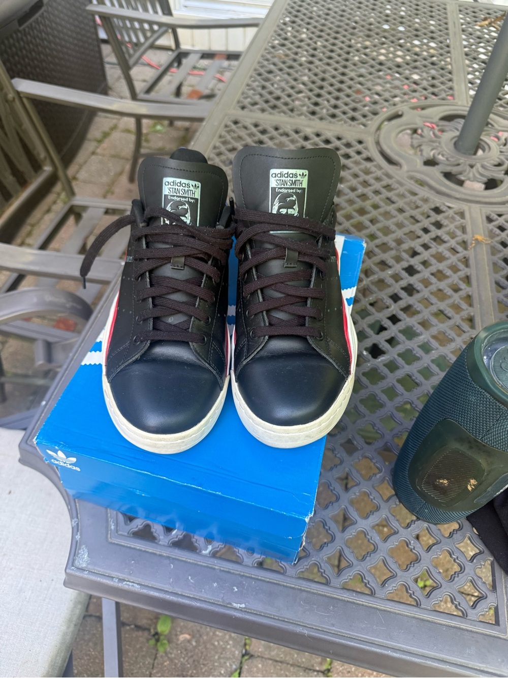 adidas Black Leather Sneakers with Red & White Side Stripes